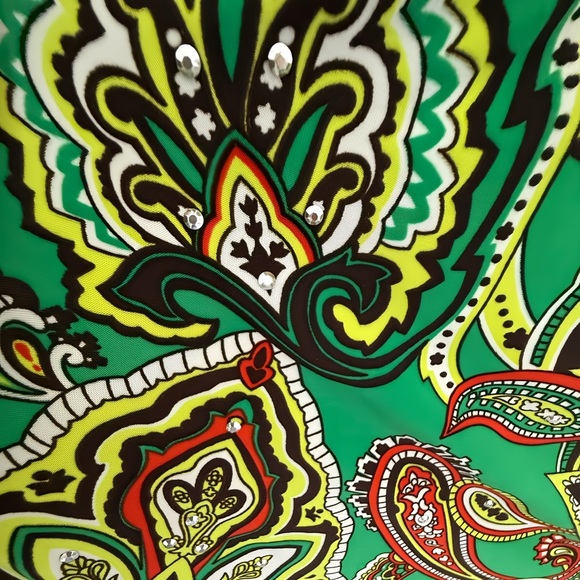 INC International Concepts Dress  S Green Orange Paisley Sequin Sparkle A-Line - Picture 5 of 8